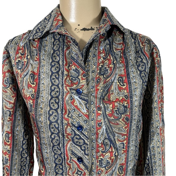 Vintage 70s Women’s Paisley Mr Mench Polyester Secretary Career Blouse - Picture 2 of 6